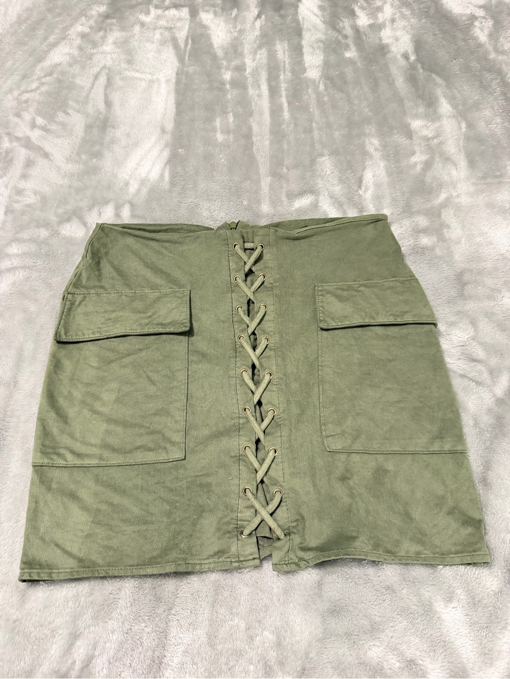Guess Olive Green Lace-Up Cargo Mini Skirt